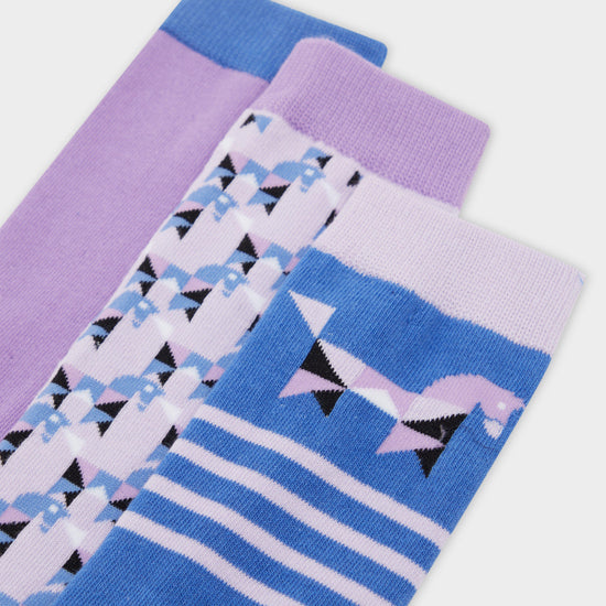 Kids 3 Pack Socks Purple Geo Ponies