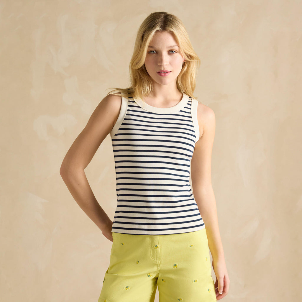Womens Harbour Jersey Vest Cream Navy Stripe