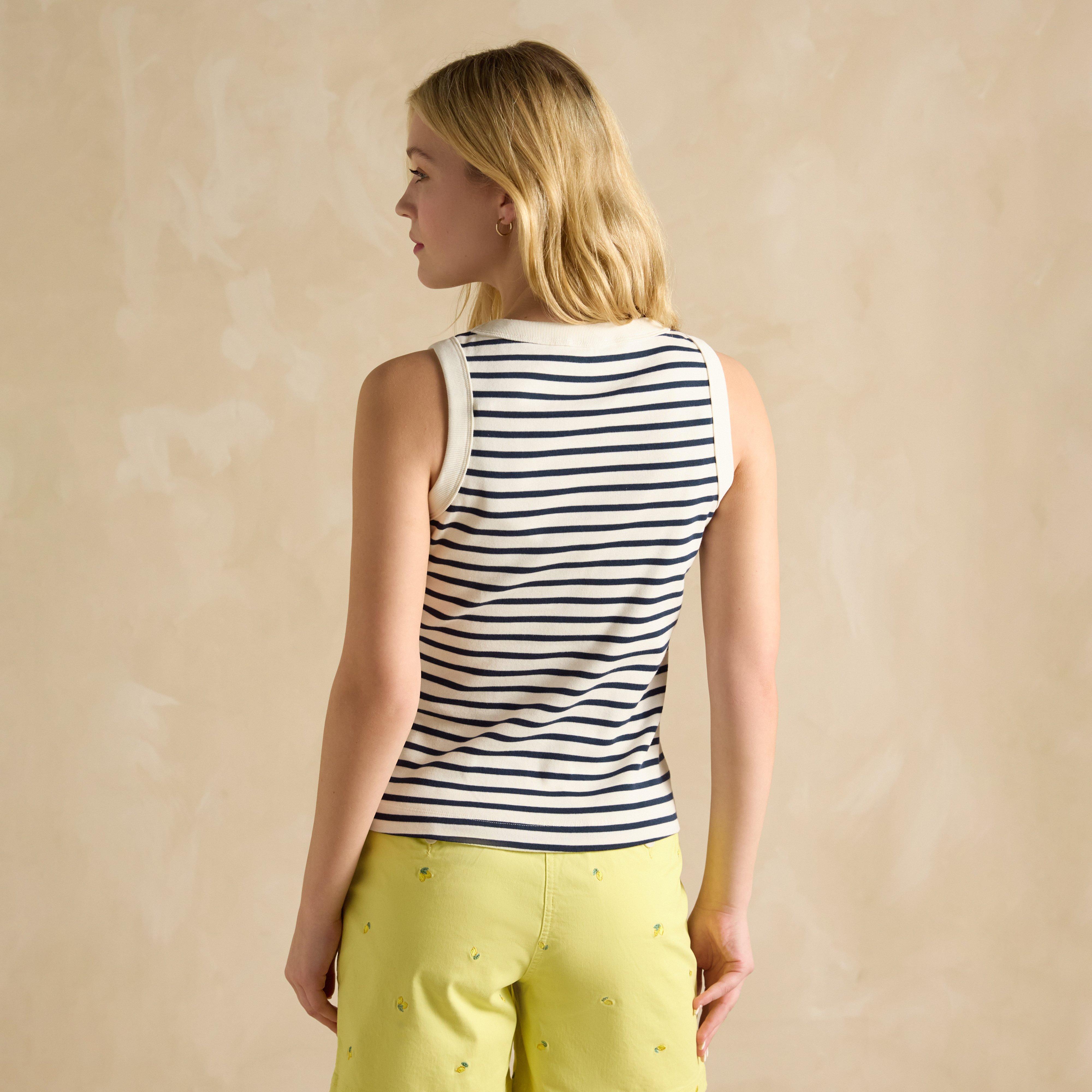 Womens Harbour Jersey Vest Cream Navy Stripe