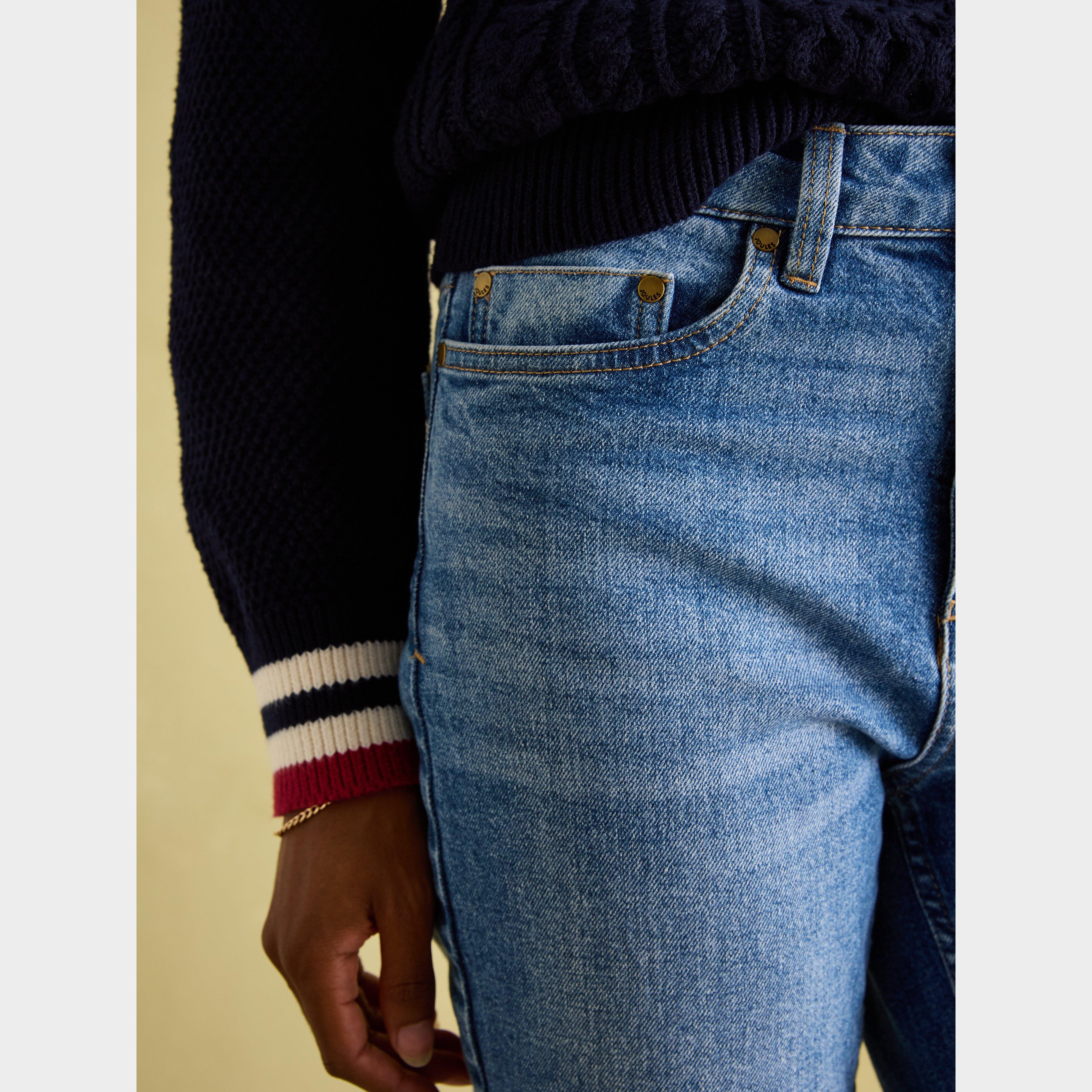 Womens Slim Straight Jeans Mid Blue Denim