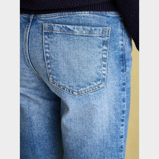 Womens Slim Straight Jeans Mid Blue Denim