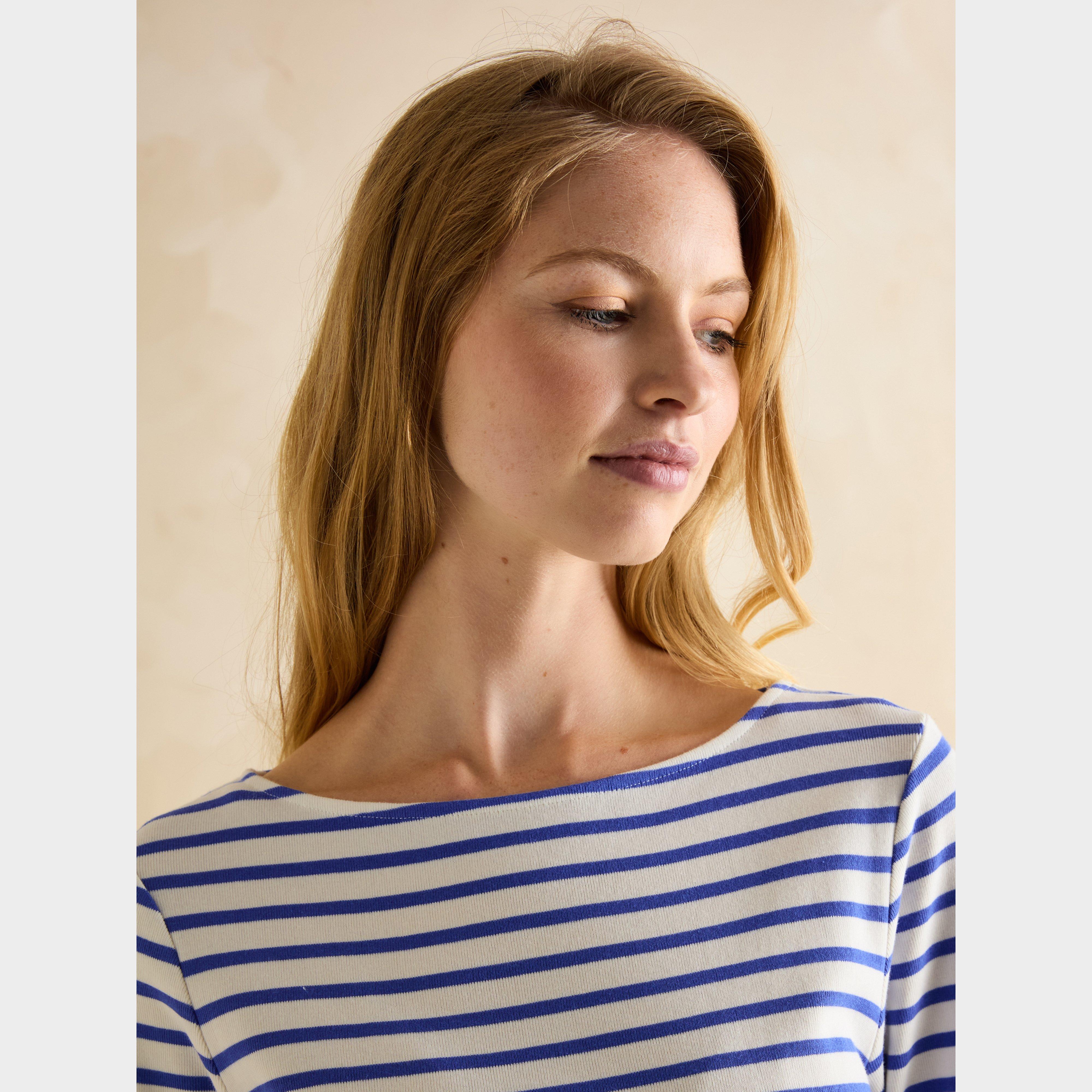 Womens Harbour Boat Neck Breton Top Blue Stripe