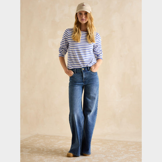 Womens Harbour Boat Neck Breton Top Blue Stripe