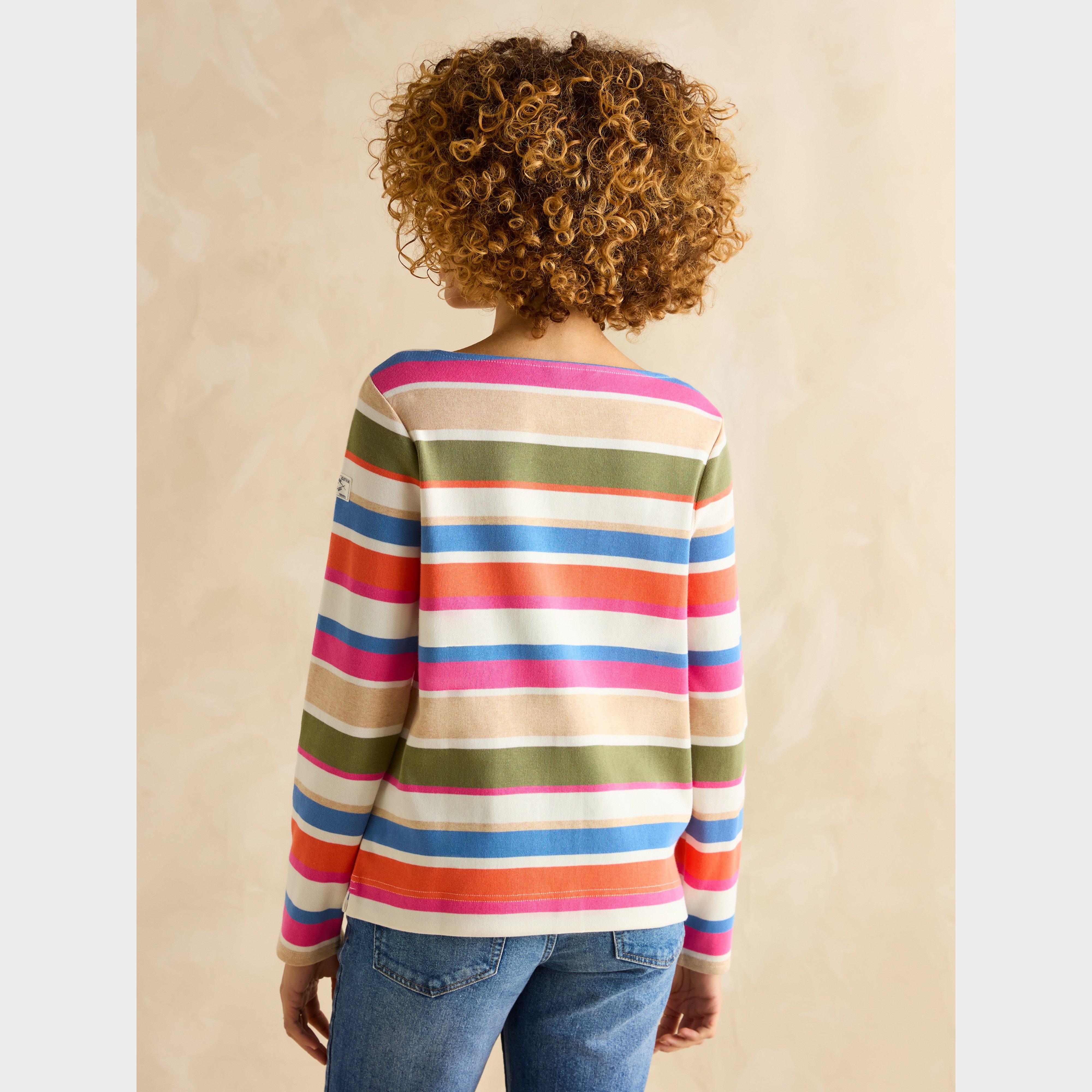 Womens Harbour Boat Neck Breton Top Khaki Multi Stripe