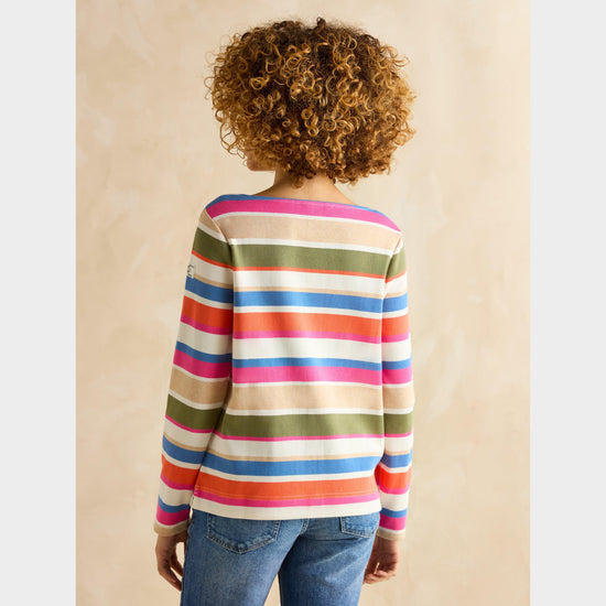 Womens Harbour Boat Neck Breton Top Khaki Multi Stripe