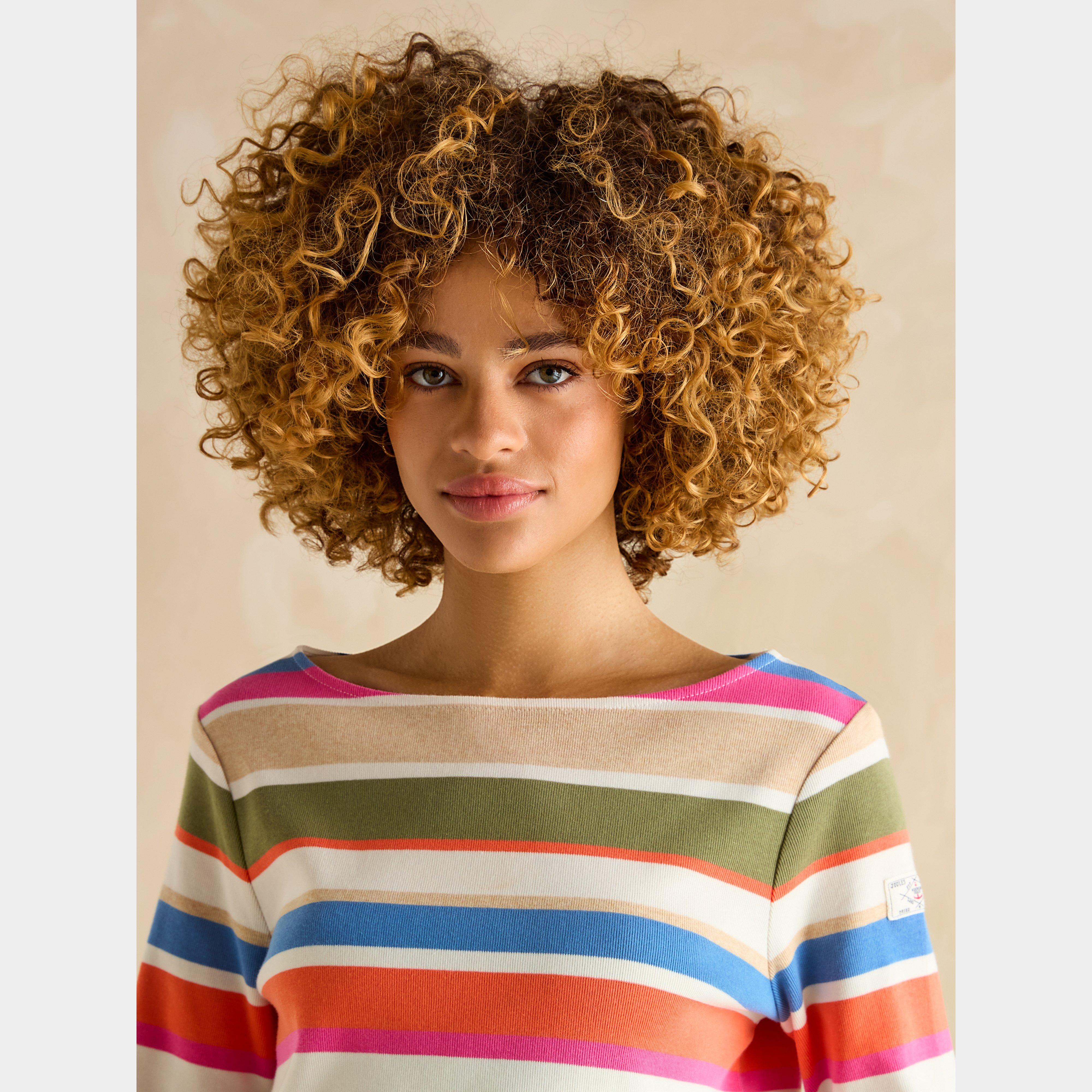 Womens Harbour Boat Neck Breton Top Khaki Multi Stripe