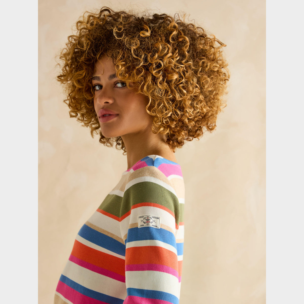 Womens Harbour Boat Neck Breton Top Khaki Multi Stripe