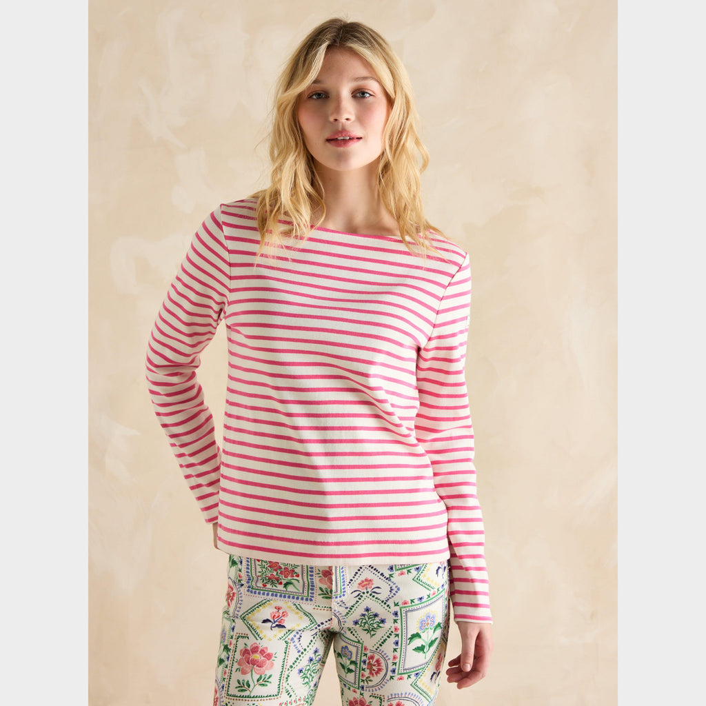 Womens Harbour Boat Neck Breton Top Bright Pink Stripe