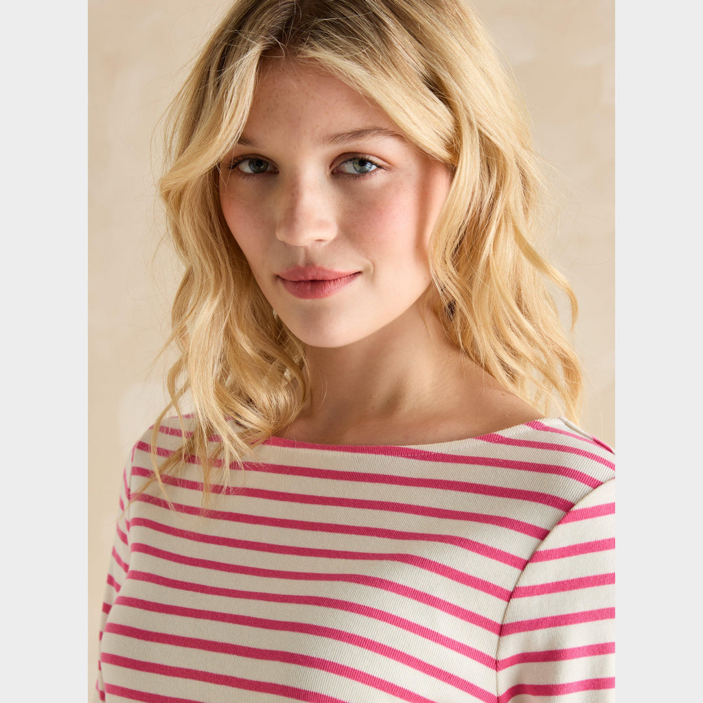 Womens Harbour Boat Neck Breton Top Bright Pink Stripe