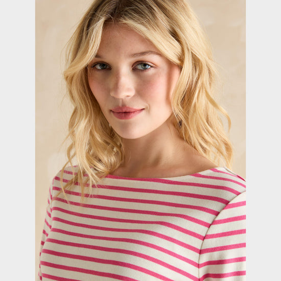 Womens Harbour Boat Neck Breton Top Bright Pink Stripe