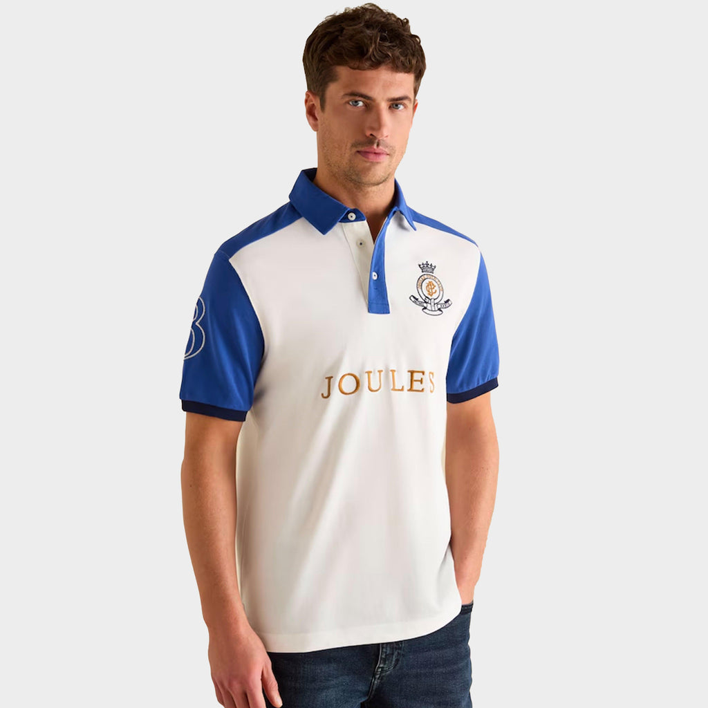 Mens Embellished Classic Fit Polo Shirt Blue/White