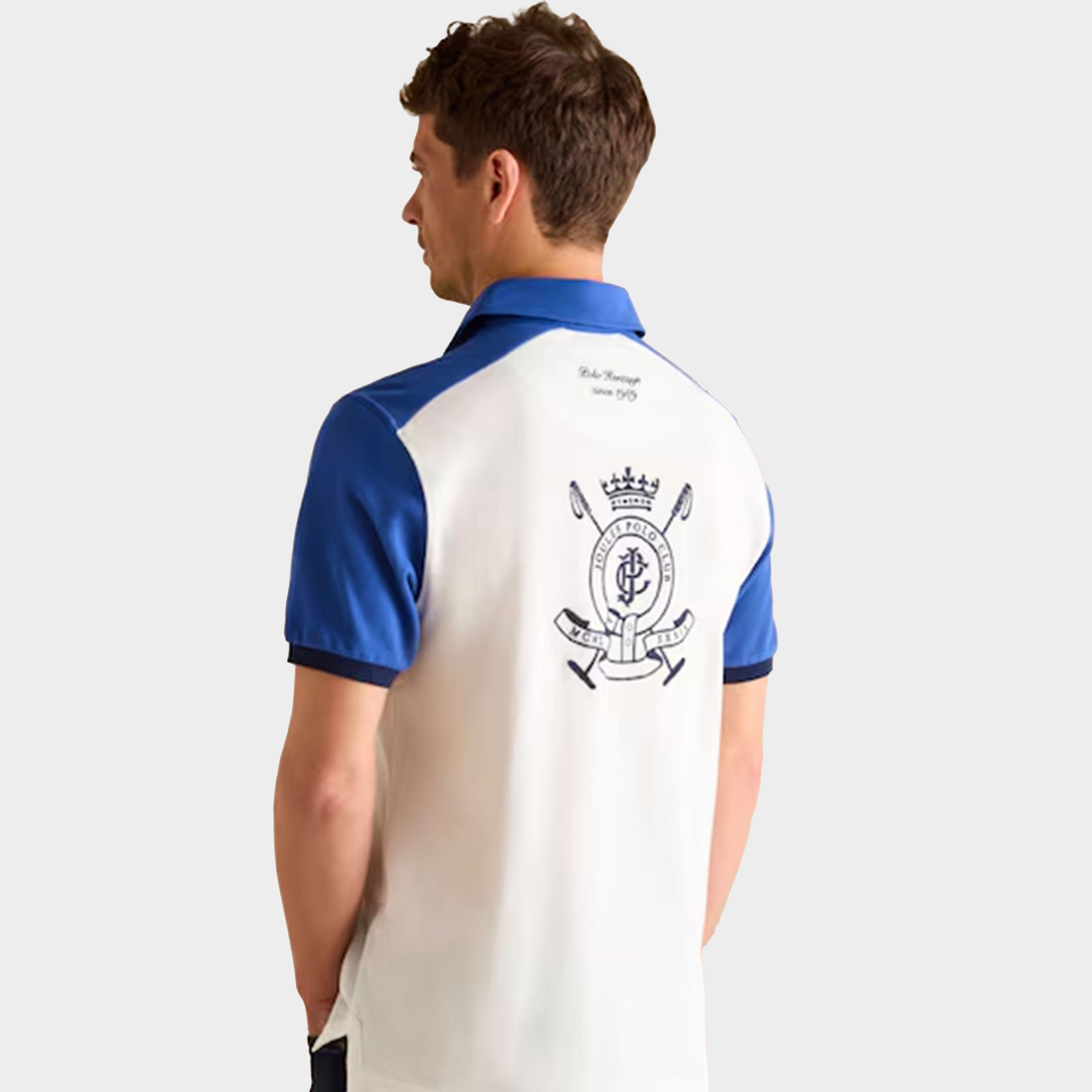 Mens Embellished Classic Fit Polo Shirt Blue/White