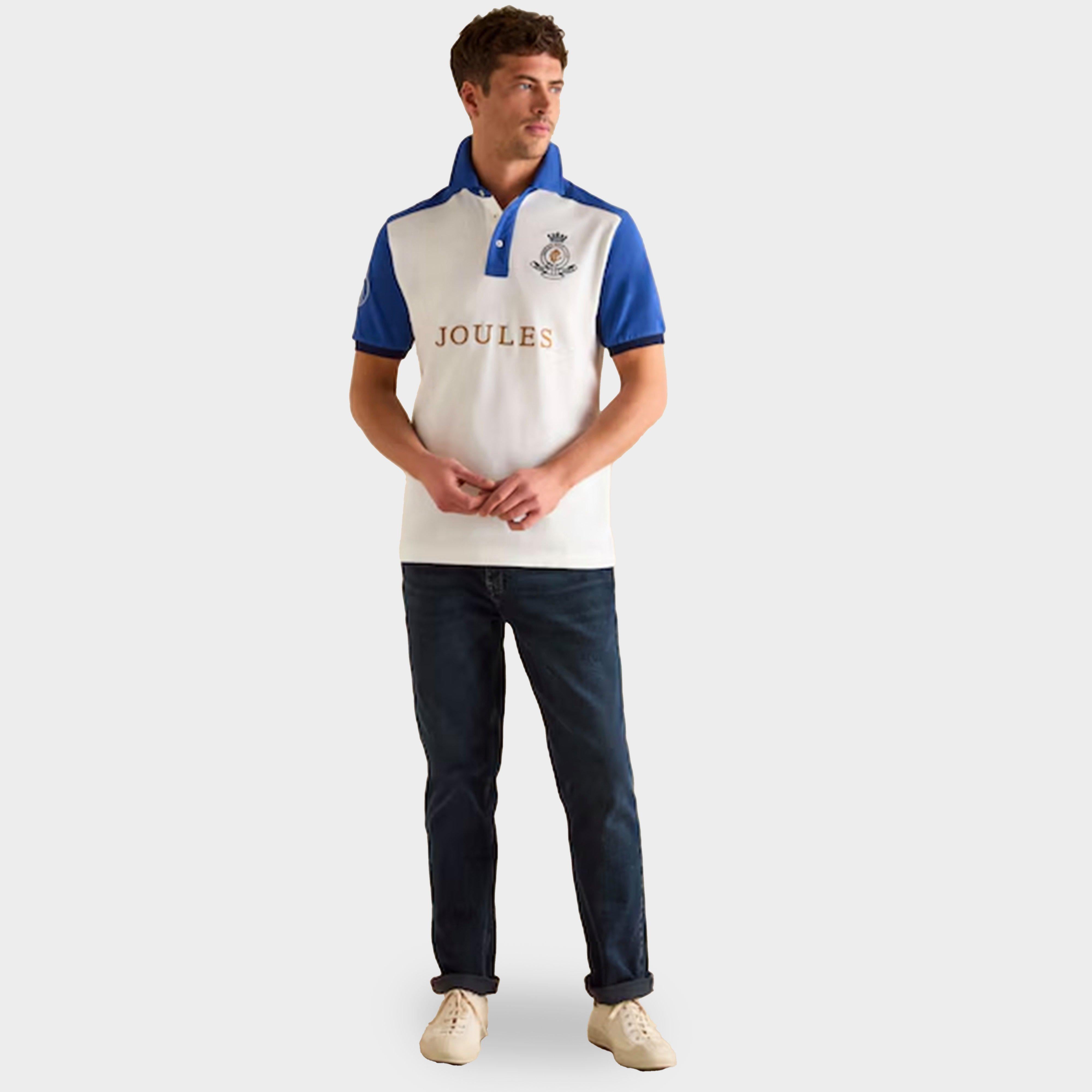 Mens Embellished Classic Fit Polo Shirt Blue/White