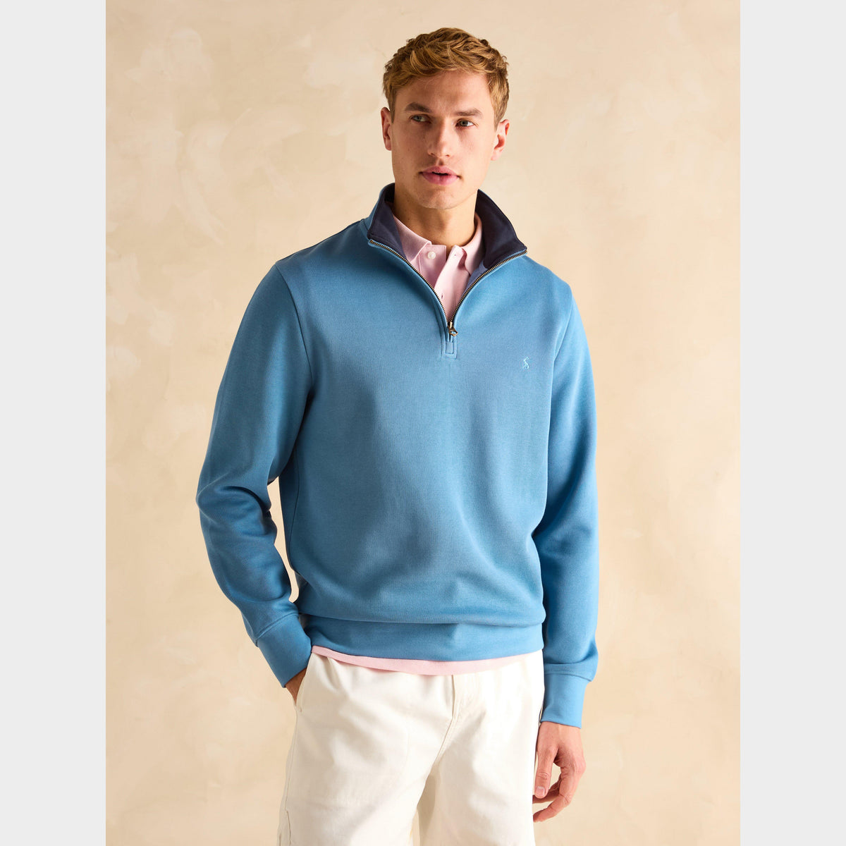 Mens Alistair Quarter Zip Cotton Sweatshirt Light Blue