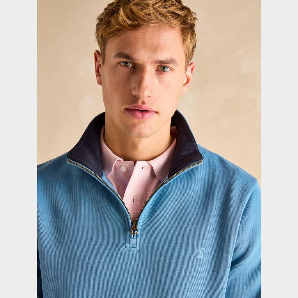 Mens Alistair Quarter Zip Cotton Sweatshirt Light Blue