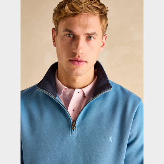 Mens Alistair Quarter Zip Cotton Sweatshirt Light Blue