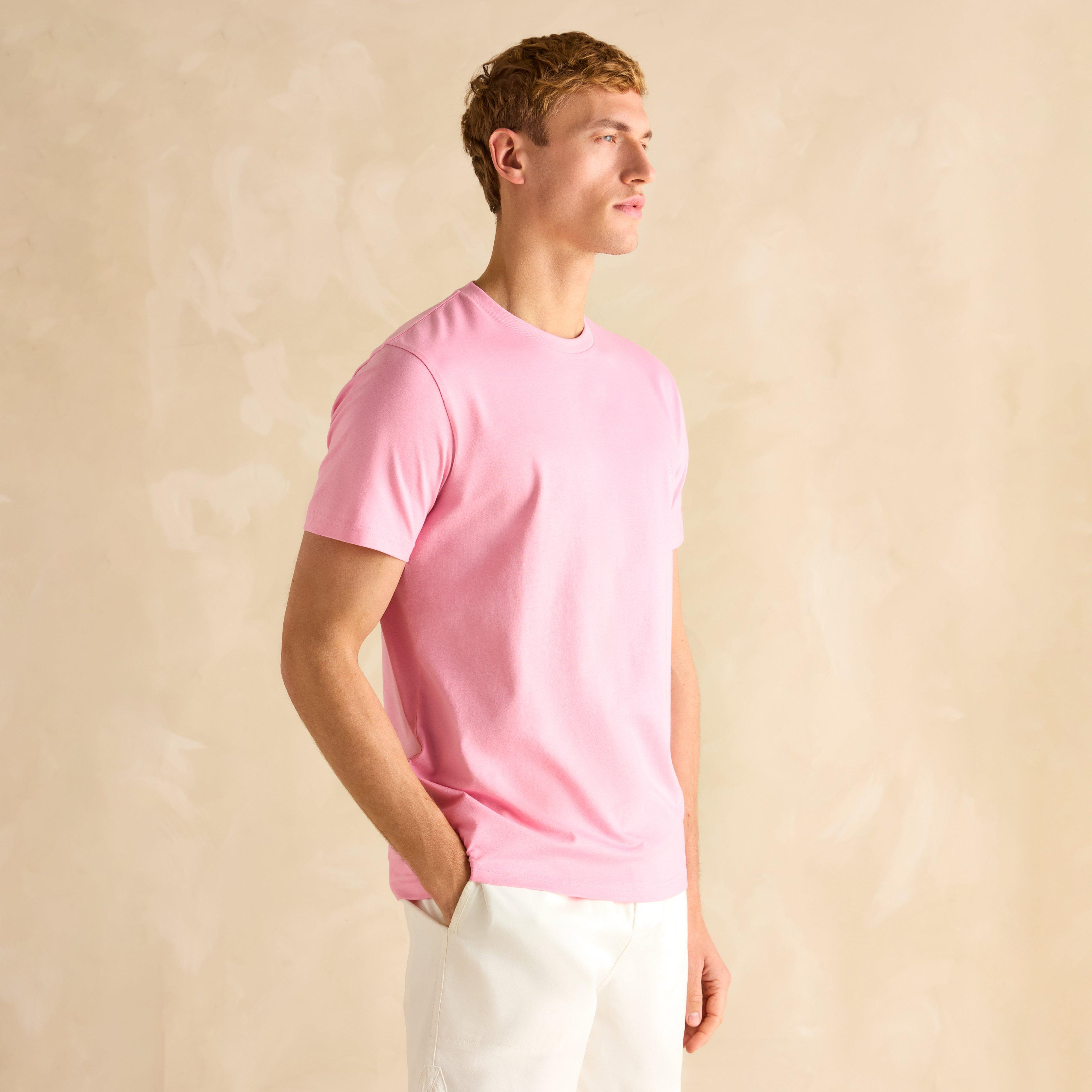 Mens Denton Grey Plain Jersey Crew Neck T-Shirt Deep Pink