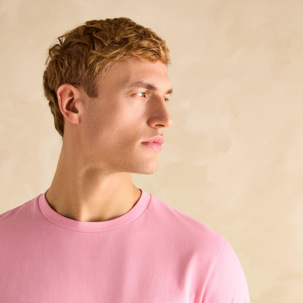 Mens Denton Grey Plain Jersey Crew Neck T-Shirt Deep Pink