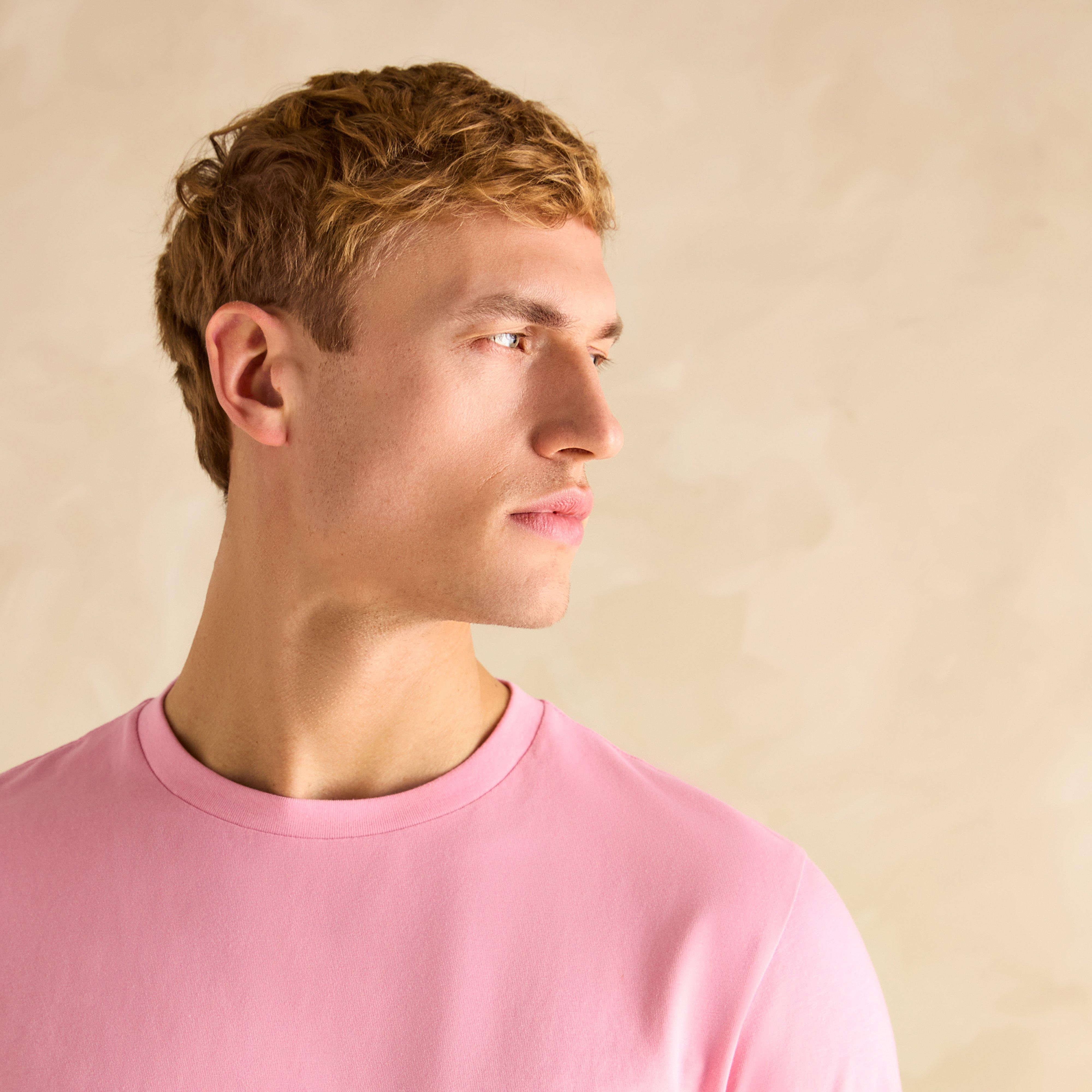 Mens Denton Grey Plain Jersey Crew Neck T-Shirt Deep Pink