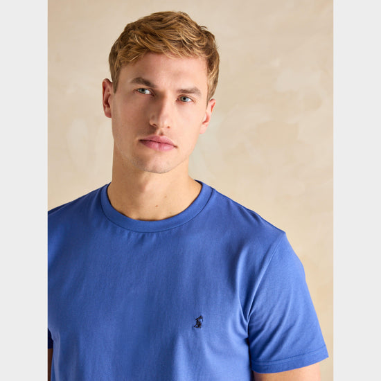Mens Denton Grey Plain Jersey Crew Neck T-Shirt Deep Blue