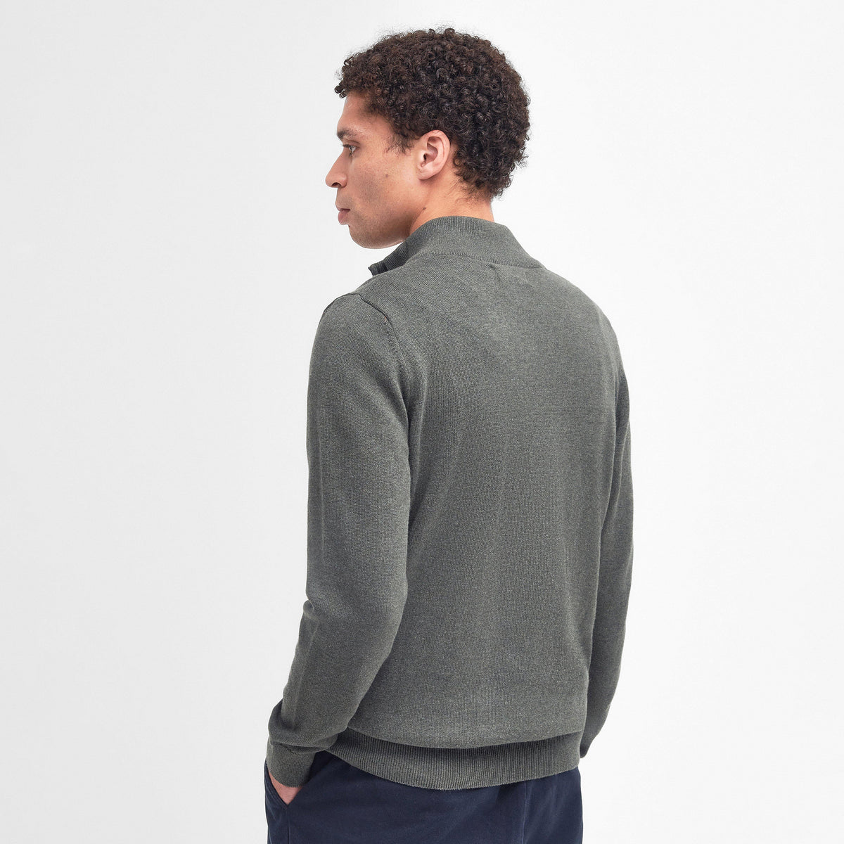 Mens Cotton Half Zip Knitted Jumper Olive Marl