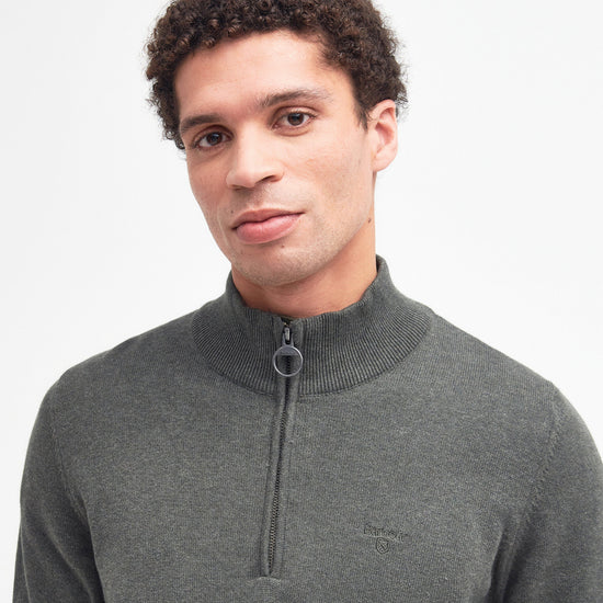 Mens Cotton Half Zip Knitted Jumper Olive Marl