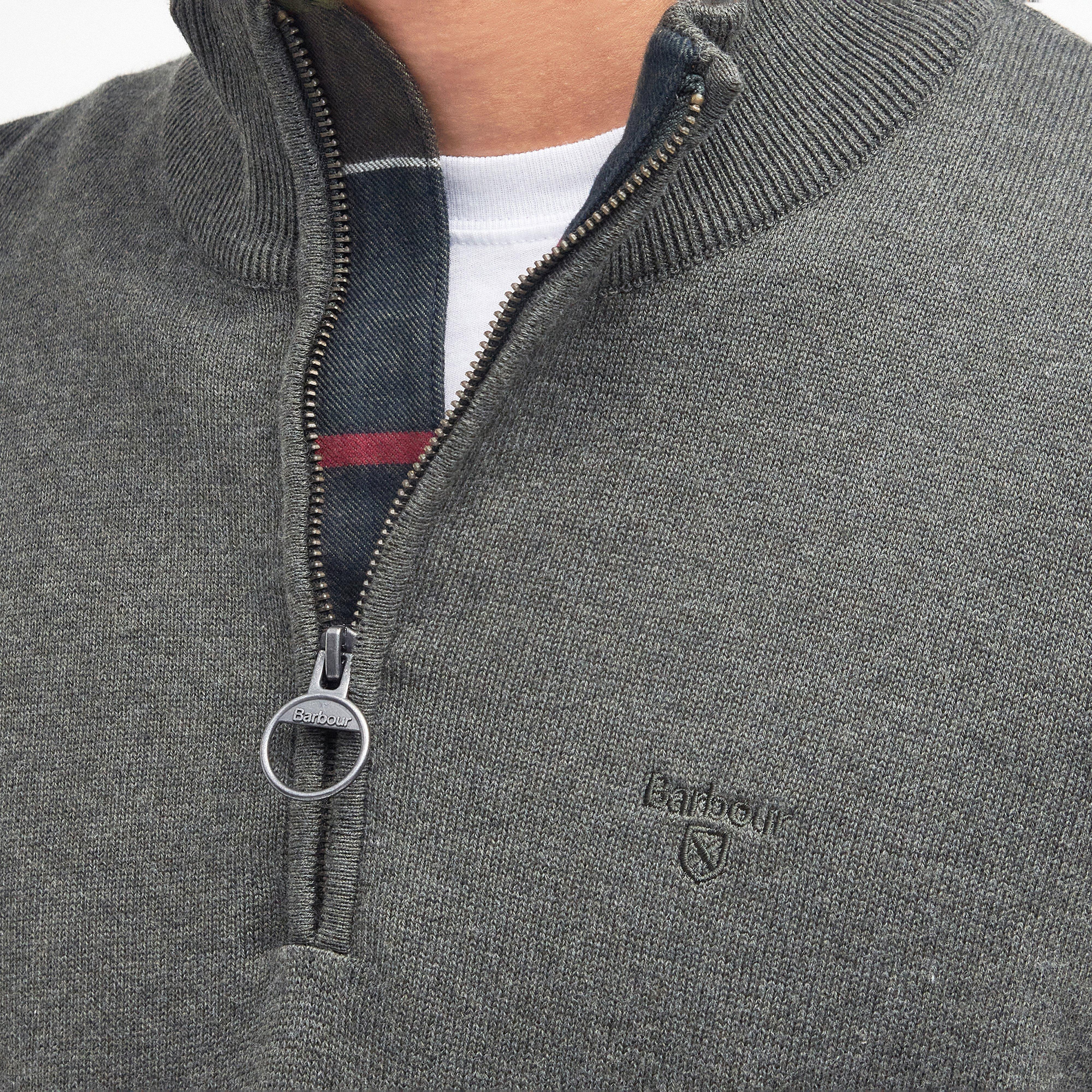 Mens Cotton Half Zip Knitted Jumper Olive Marl