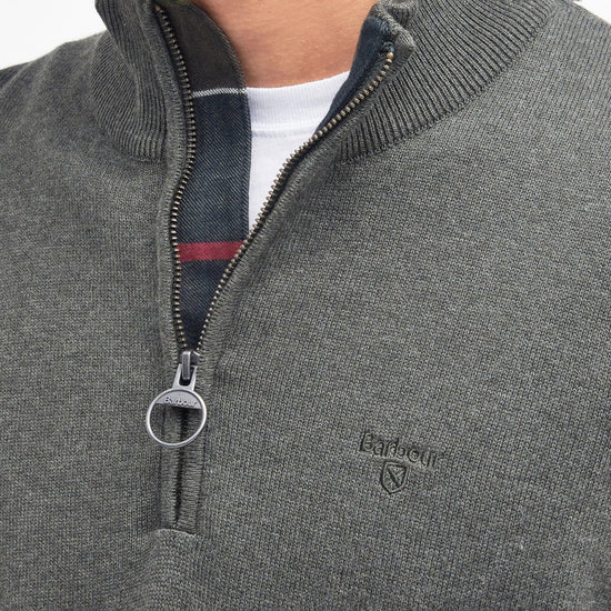 Mens Cotton Half Zip Knitted Jumper Olive Marl