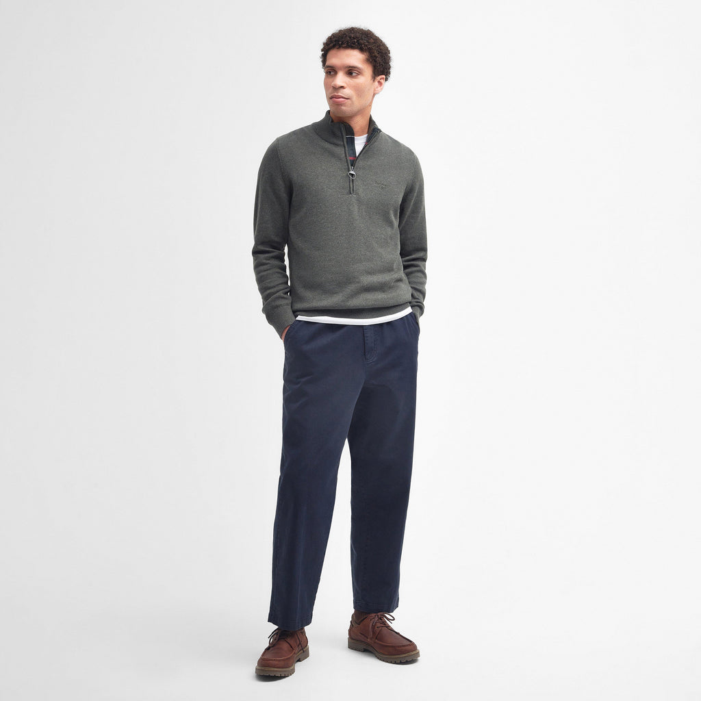 Mens Cotton Half Zip Knitted Jumper Olive Marl