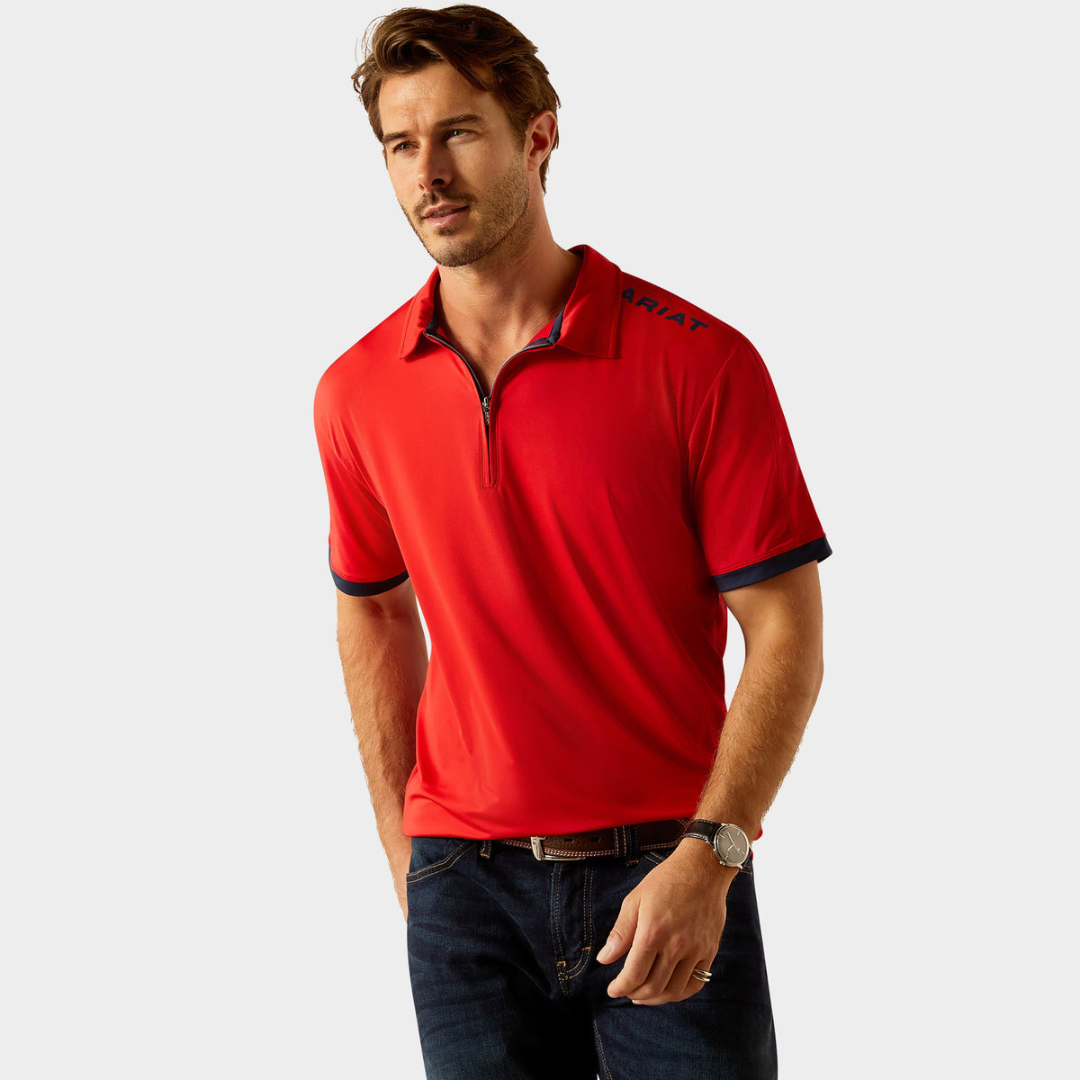 Mens Bandera 1/4 Zip Short Sleeved Polo Shirt Weg Red