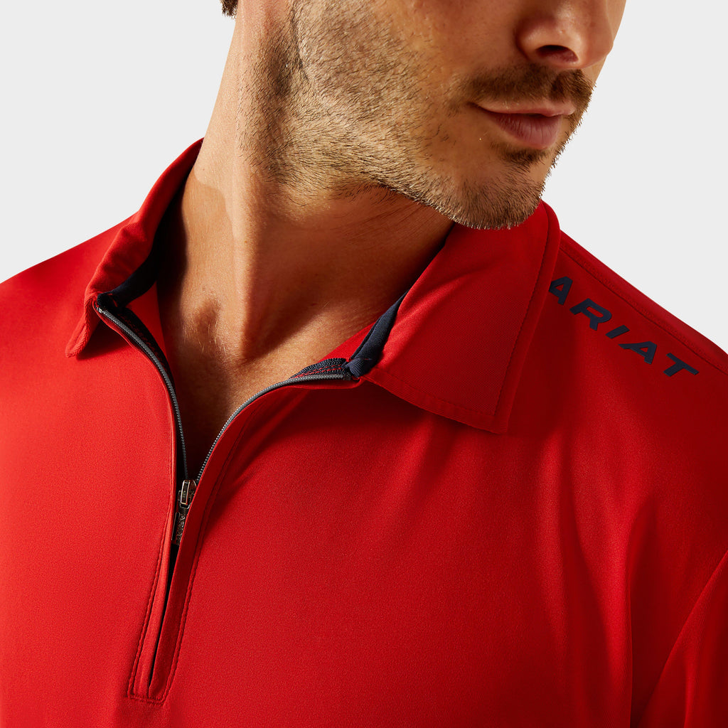 Mens Bandera 1/4 Zip Short Sleeved Polo Shirt Weg Red