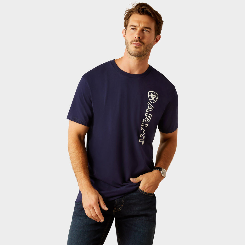 Mens Vertical Logo Short Sleeved Top Classic Blue