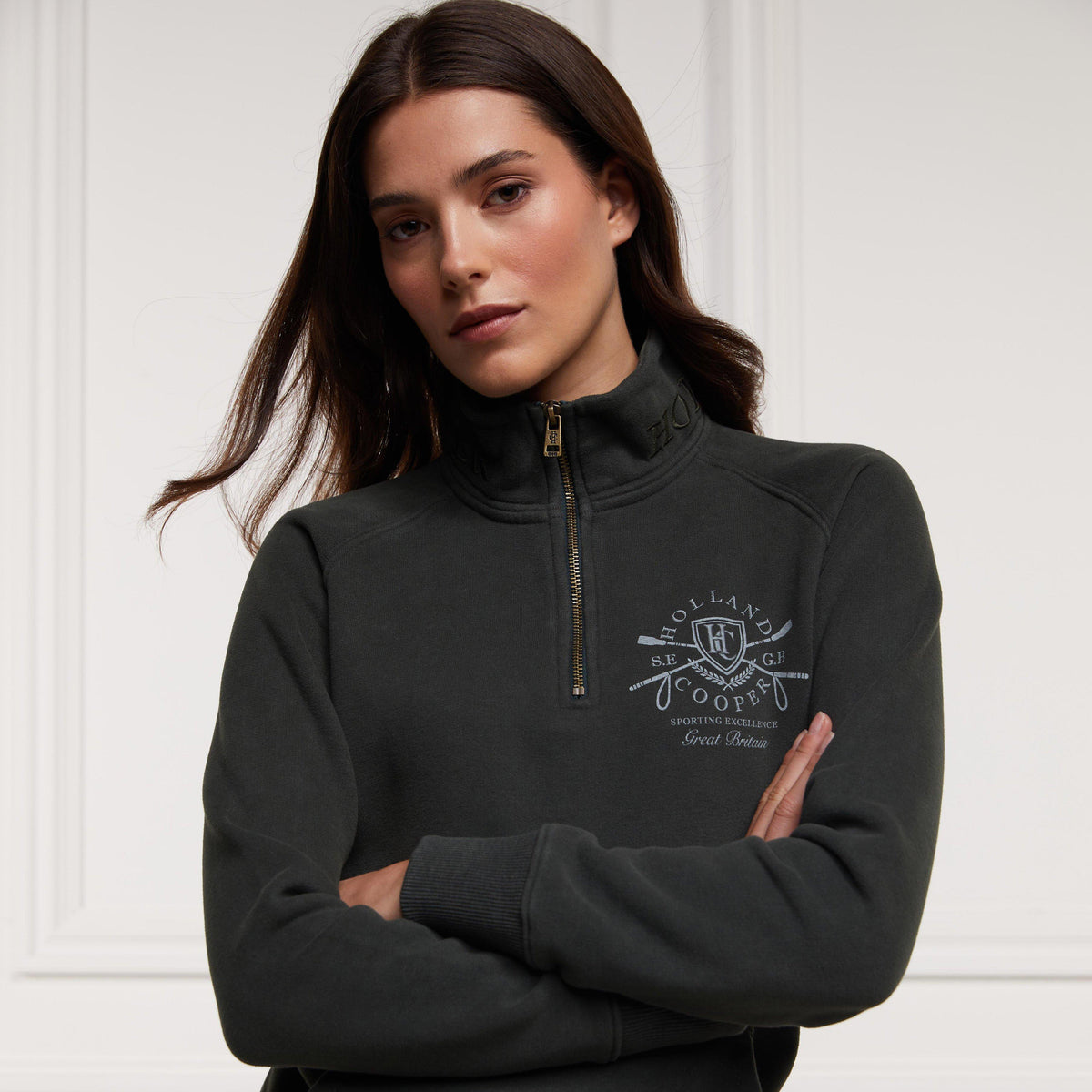 Womens Crest Zip Henley Racing Green