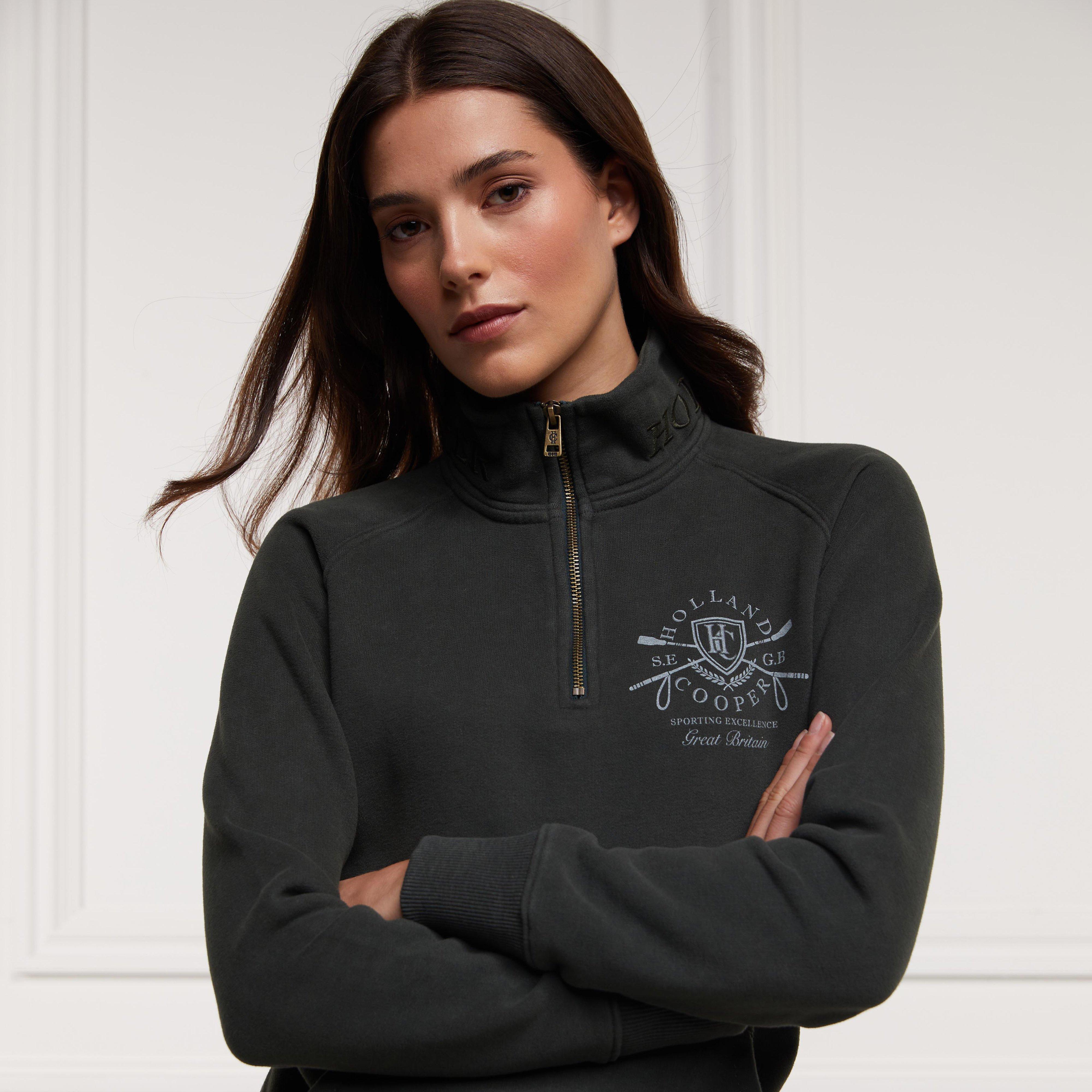 Womens Crest Zip Henley Racing Green