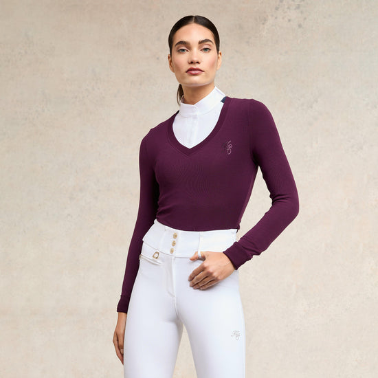 Womens Soft Touch V-Neck Sweater Aubergine