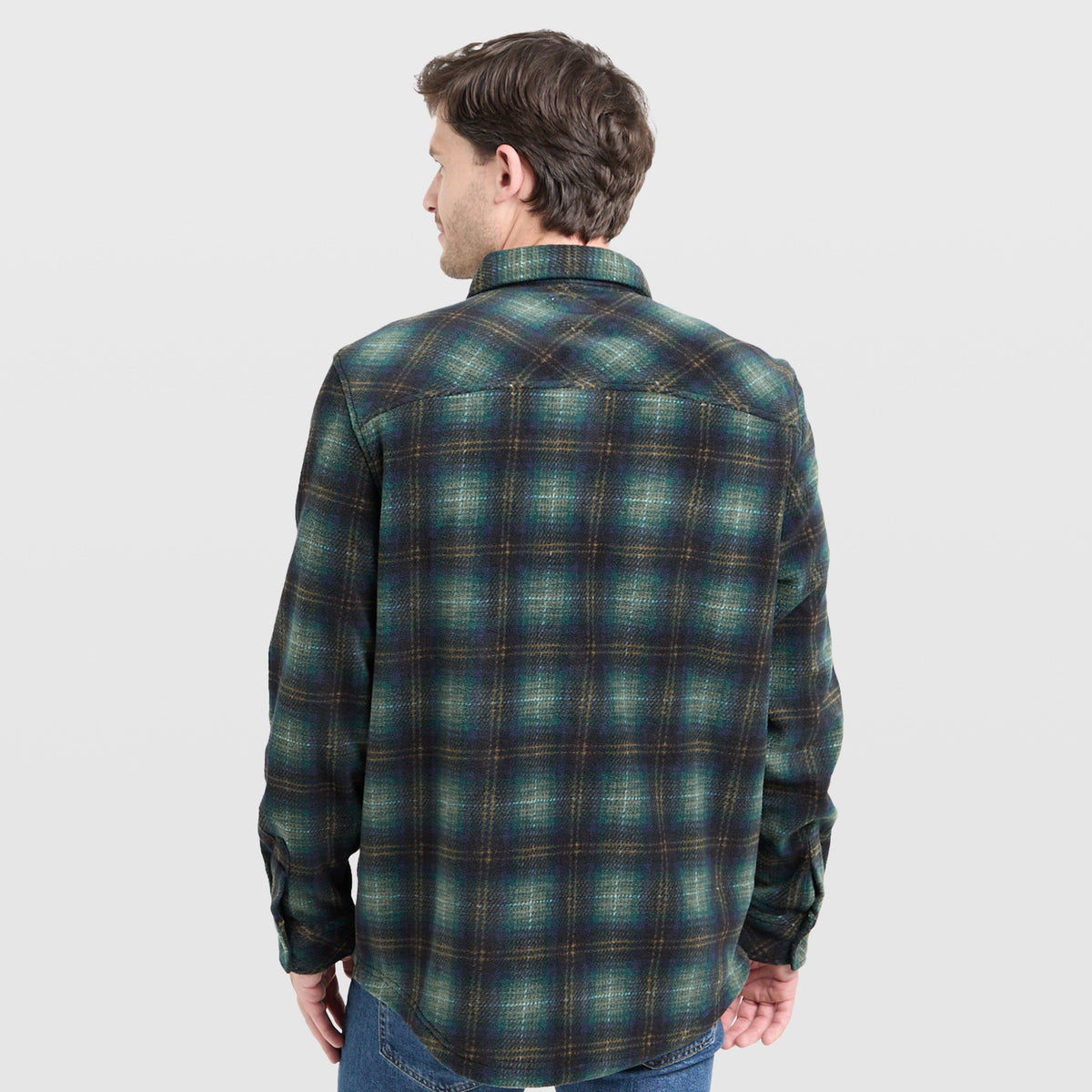 Mens Broxburn Fleece Shacket Navy/Green/Gold