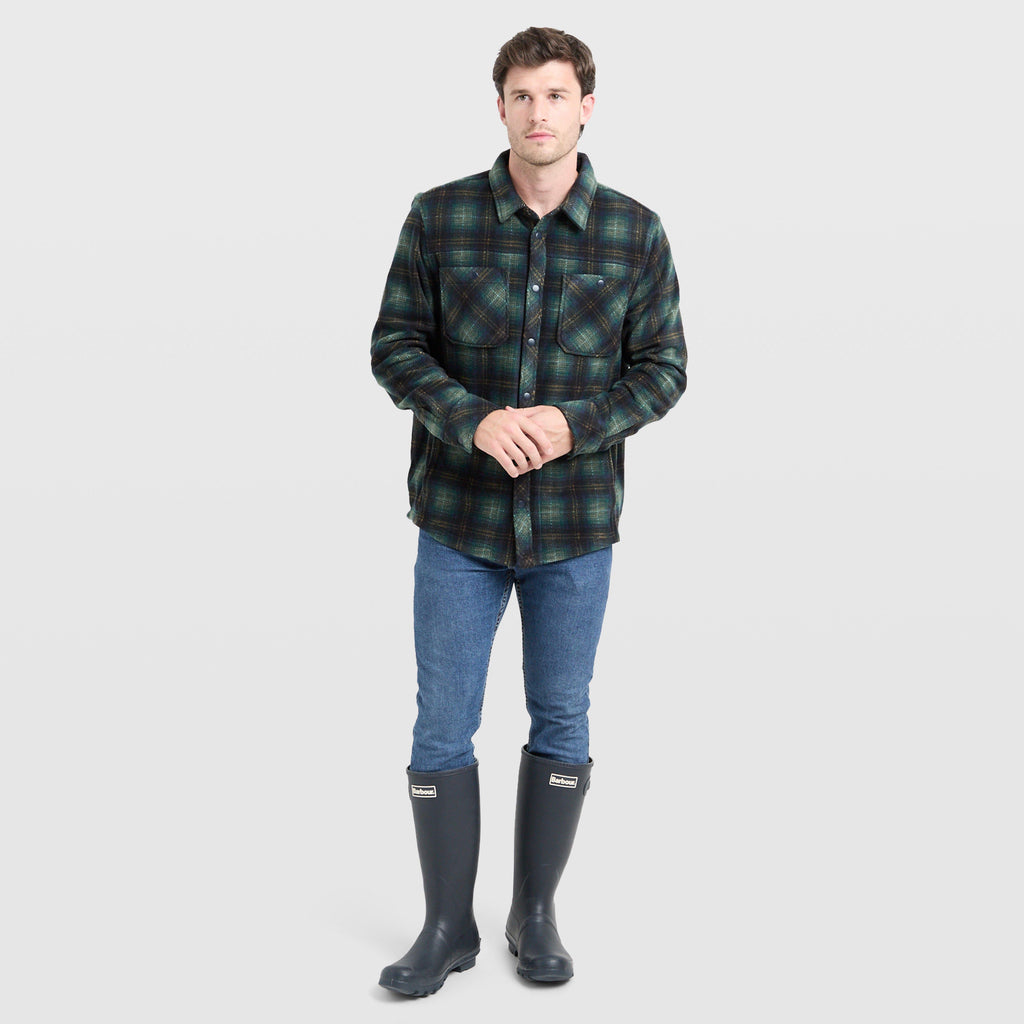 Mens Broxburn Fleece Shacket Navy/Green/Gold