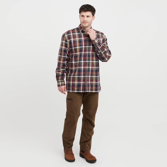 Mens Arran Microfleece Lined Shirt Wine/Olive Check