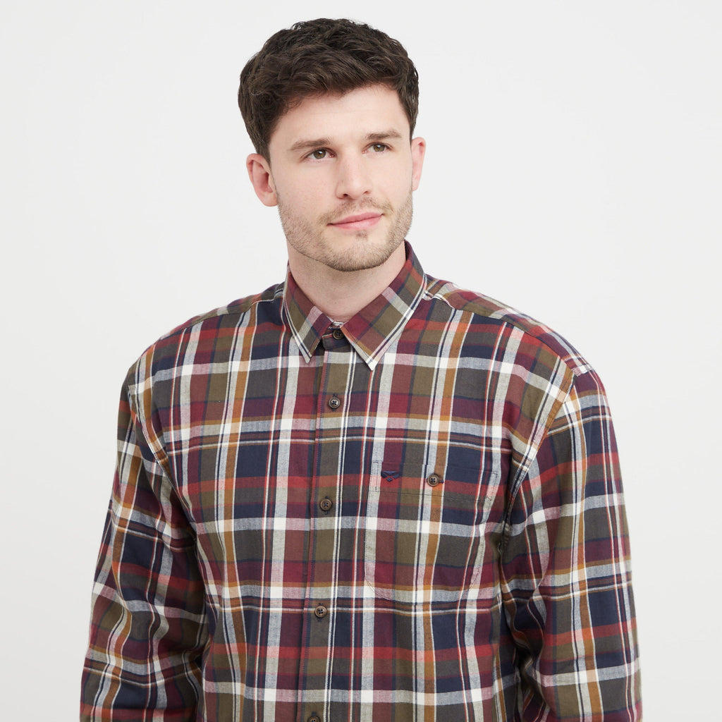Mens Arran Microfleece Lined Shirt Wine/Olive Check
