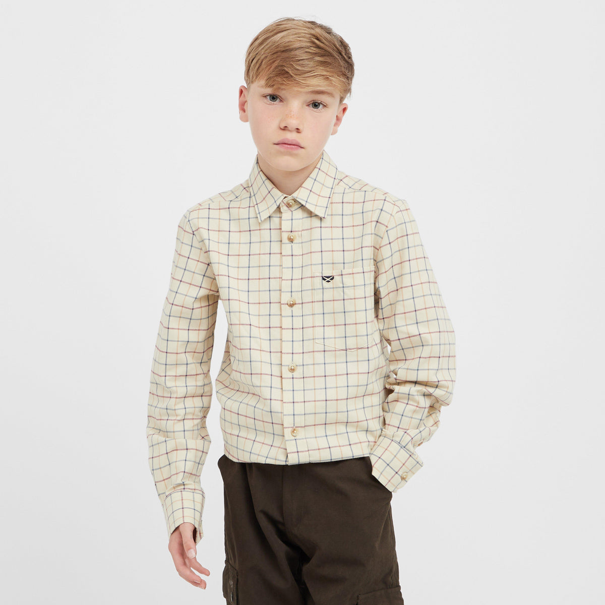 Kids Ambassador Premier Tattersall Shirt Ivory/Navy