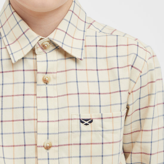 Kids Ambassador Premier Tattersall Shirt Ivory/Navy
