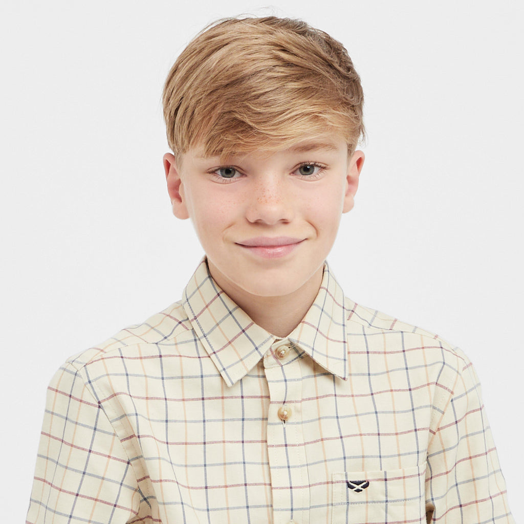 Kids Ambassador Premier Tattersall Shirt Ivory/Navy