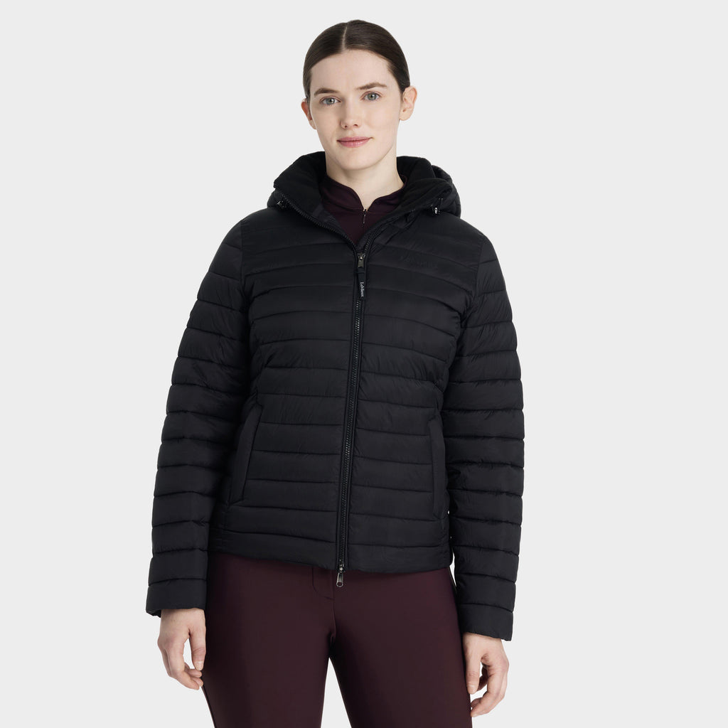 Womens Rose Hooded Puffer Jacket Black