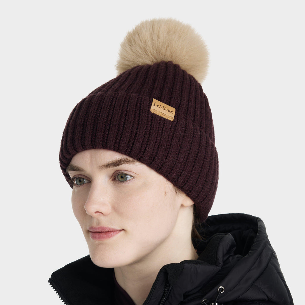 Womens Clara Ribbed Beanie Damson