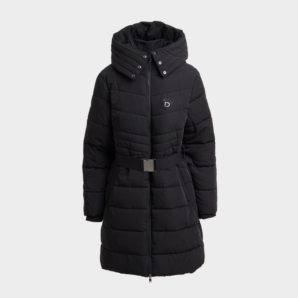 Womens Belted Longline Puffer Black