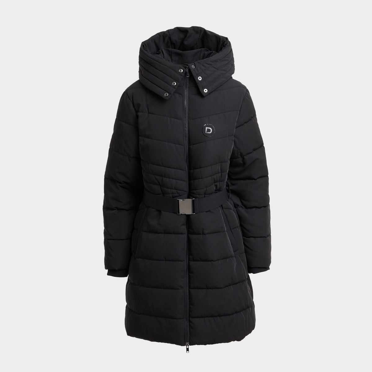 Womens Belted Longline Puffer Black