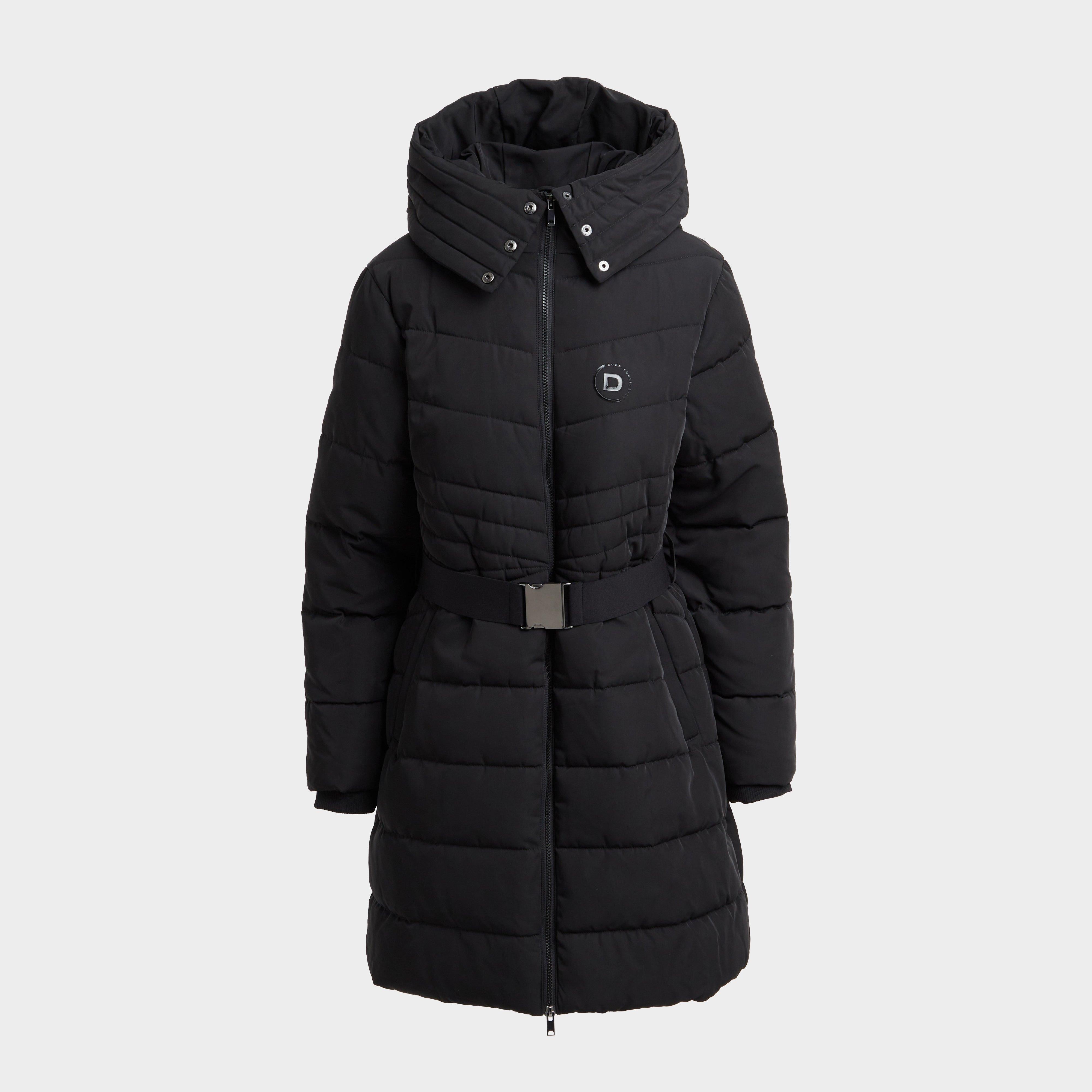 Womens Belted Longline Puffer Black