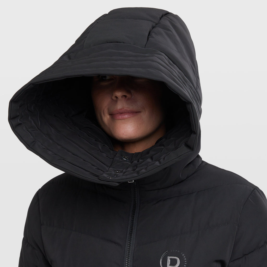 Womens Belted Longline Puffer Black