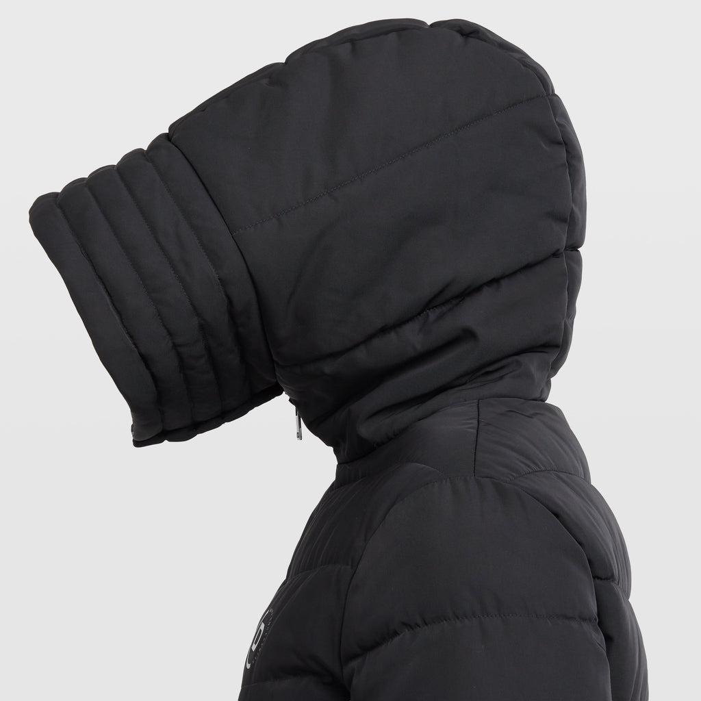 Womens Belted Longline Puffer Black