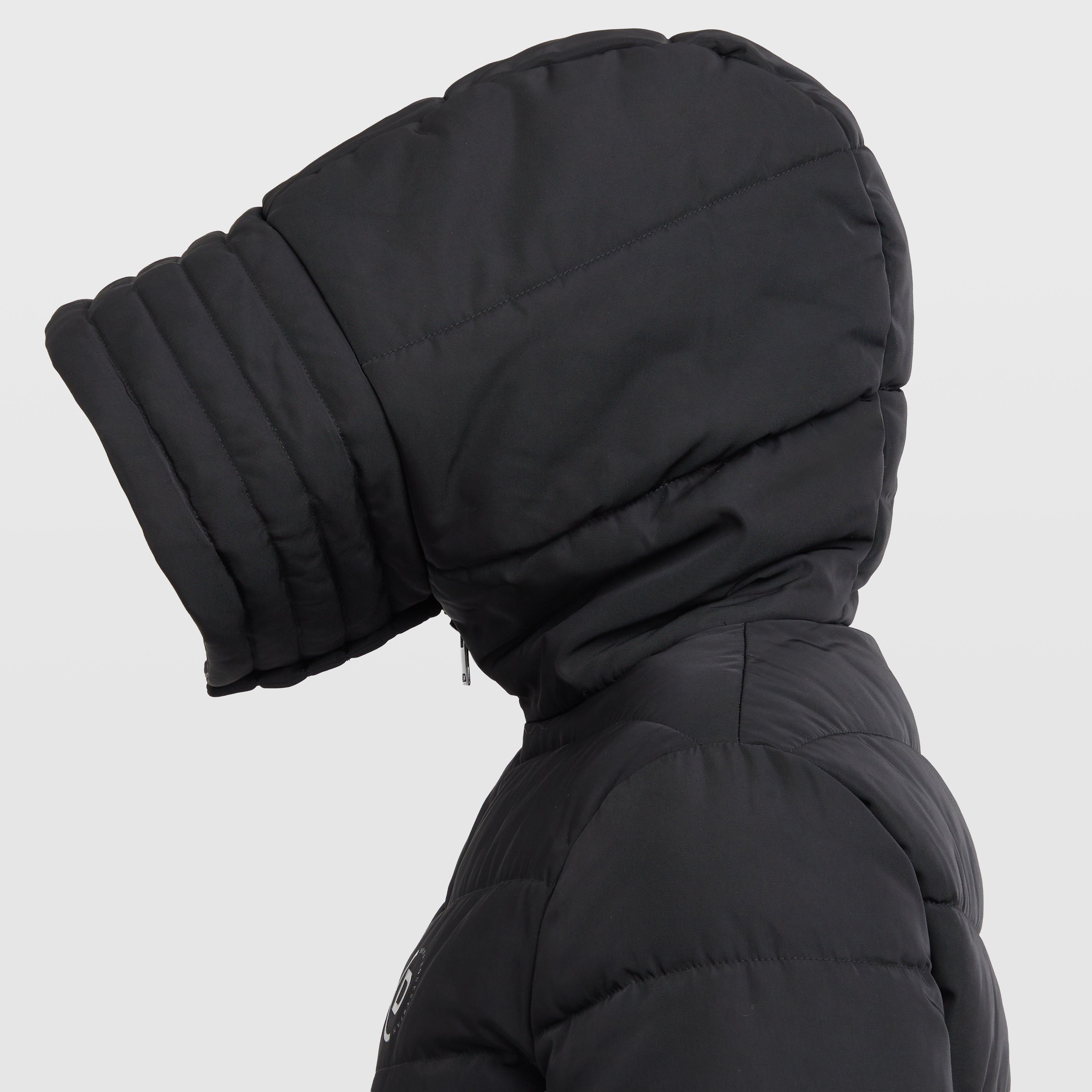 Womens Belted Longline Puffer Black